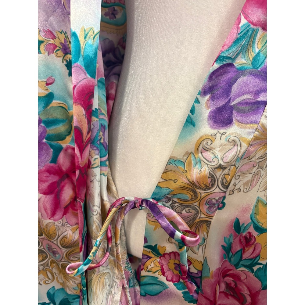 Vintage Adonna Woman Floral Satin Robe Pink Purple Paisley Kimono 2X USA - Picture 16 of 16